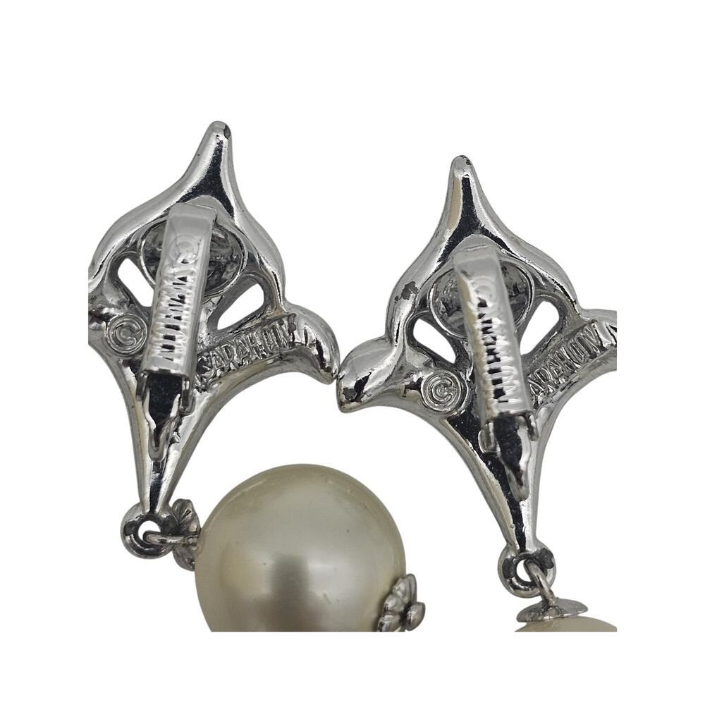 2 Pairs VTG Sarah Coventry Silver Toned Faux Pearl Clip On Earrings - Picture 12 of 16